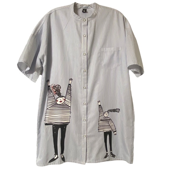 Kookastyle Striped Oversized Button Down Tunic Size Small - Picture 1 of 13